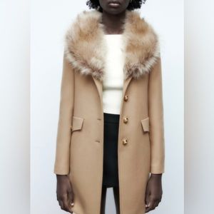 Zara Lt Tan Manteco Wool Fur Collar Coat